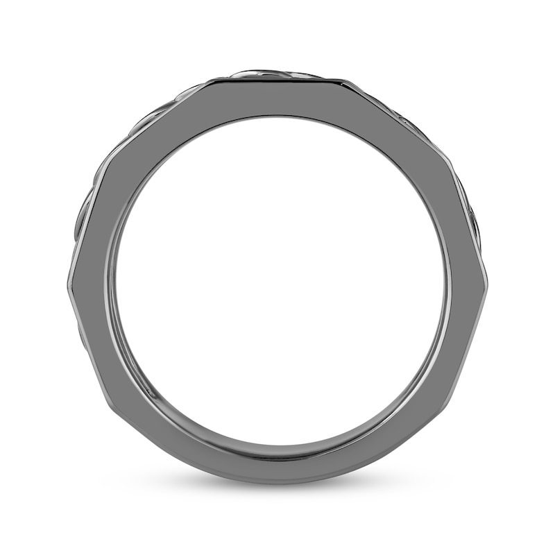 Main Image 2 of Ink & Ice Men's Black Diamond Chain Link Ring 1/8 ct tw Black Rhodium-Plated Sterling Silver