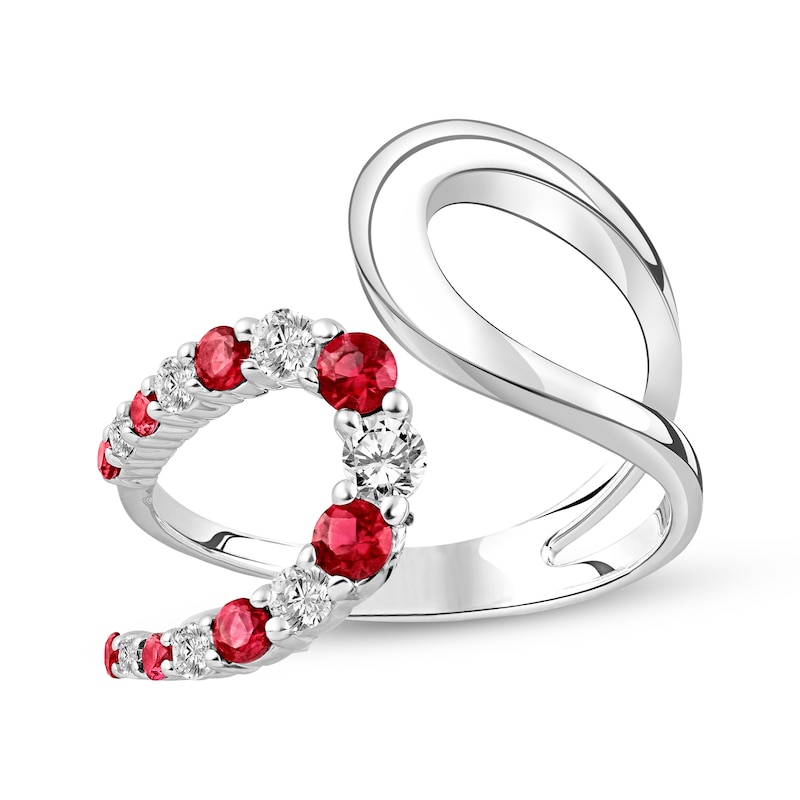 Main Image 1 of Lab-Created Ruby & White Lab-Created Sapphire Deconstructed Bypass Ring Sterling Silver