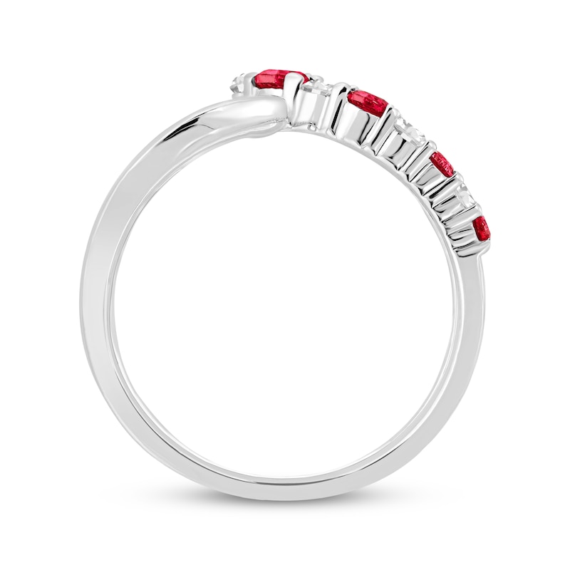 Main Image 3 of Lab-Created Ruby & White Lab-Created Sapphire Deconstructed Bypass Ring Sterling Silver