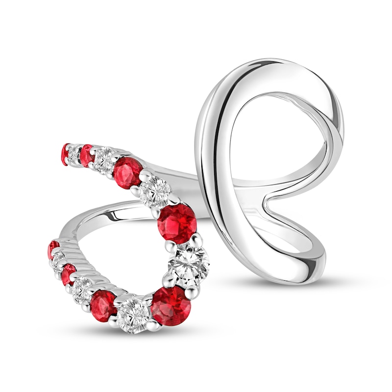 Main Image 4 of Lab-Created Ruby & White Lab-Created Sapphire Deconstructed Bypass Ring Sterling Silver