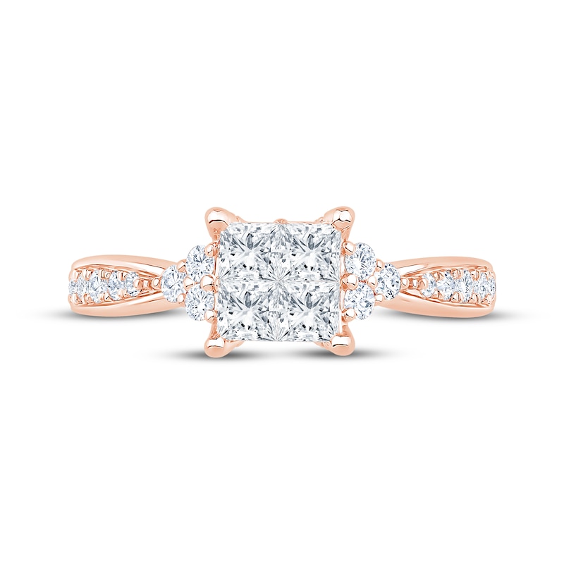 Main Image 3 of Now + Forever Now + Forever Princess-Cut Quad Diamond Engagement Ring 1 ct tw 14K Rose Gold
