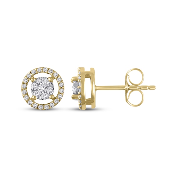 Multi-Diamond Halo Stud Earrings 1/4 ct tw 10K Yellow Gold