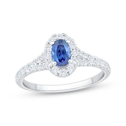 Now + Forever Oval-Cut Natural Blue Sapphire & Diamond Engagement Ring 1/2 ct tw 14K White Gold