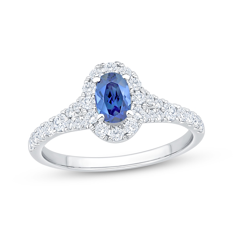 Main Image 1 of Now + Forever Oval-Cut Natural Blue Sapphire & Diamond Engagement Ring 1/2 ct tw 14K White Gold