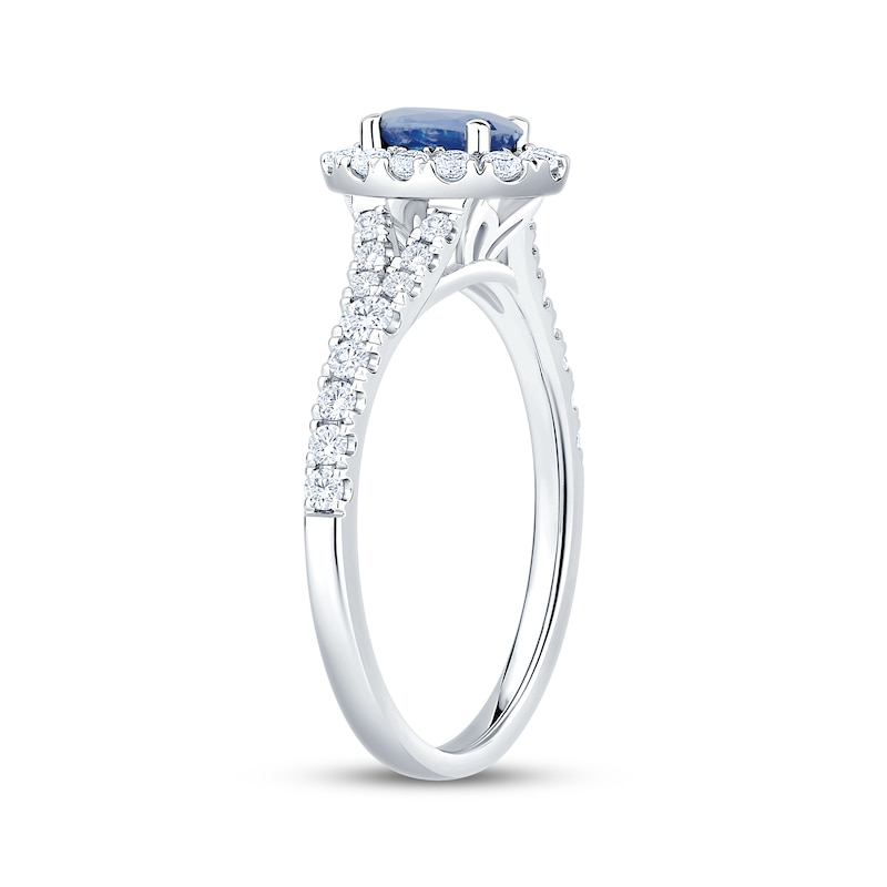 Main Image 2 of Now + Forever Oval-Cut Natural Blue Sapphire & Diamond Engagement Ring 1/2 ct tw 14K White Gold