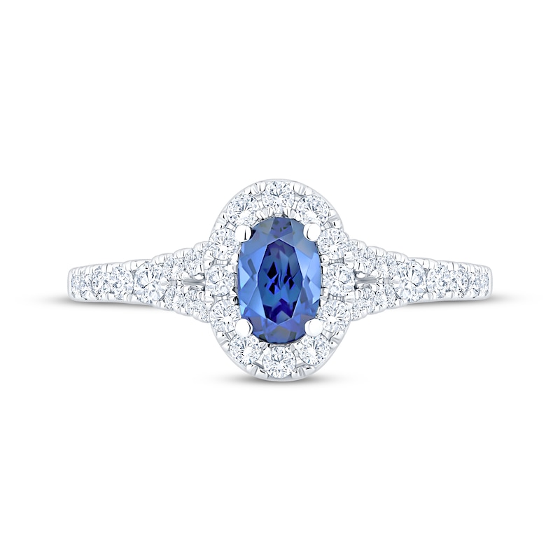 Main Image 3 of Now + Forever Oval-Cut Natural Blue Sapphire & Diamond Engagement Ring 1/2 ct tw 14K White Gold