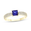 Thumbnail Image 1 of Square-Cut Blue Lab-Created Sapphire & Diamond Ring 1/4 ct tw 10K Yellow Gold