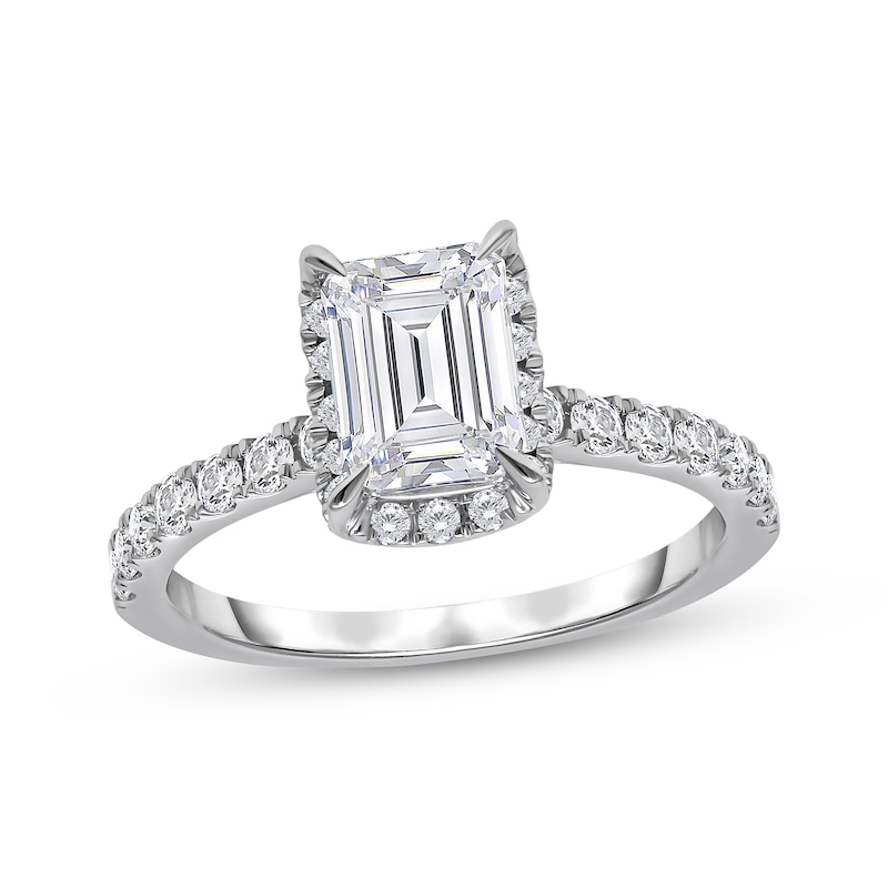 Main Image 1 of KAY Signature Collection Emerald-Cut Lab-Grown Diamond Halo Engagement Ring 2 ct tw 14K White Gold