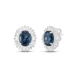 Oval-Cut London Blue Topaz & White Lab-Created Sapphire Halo Earrings Sterling Silver