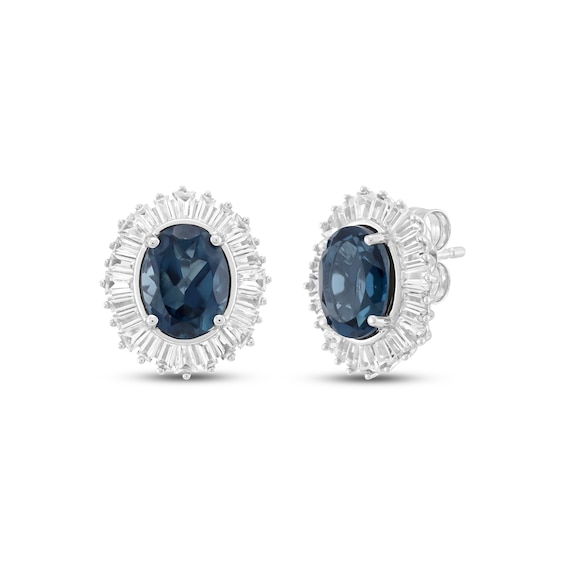 Oval-Cut London Blue Topaz & White Lab-Created Sapphire Halo Earrings Sterling Silver