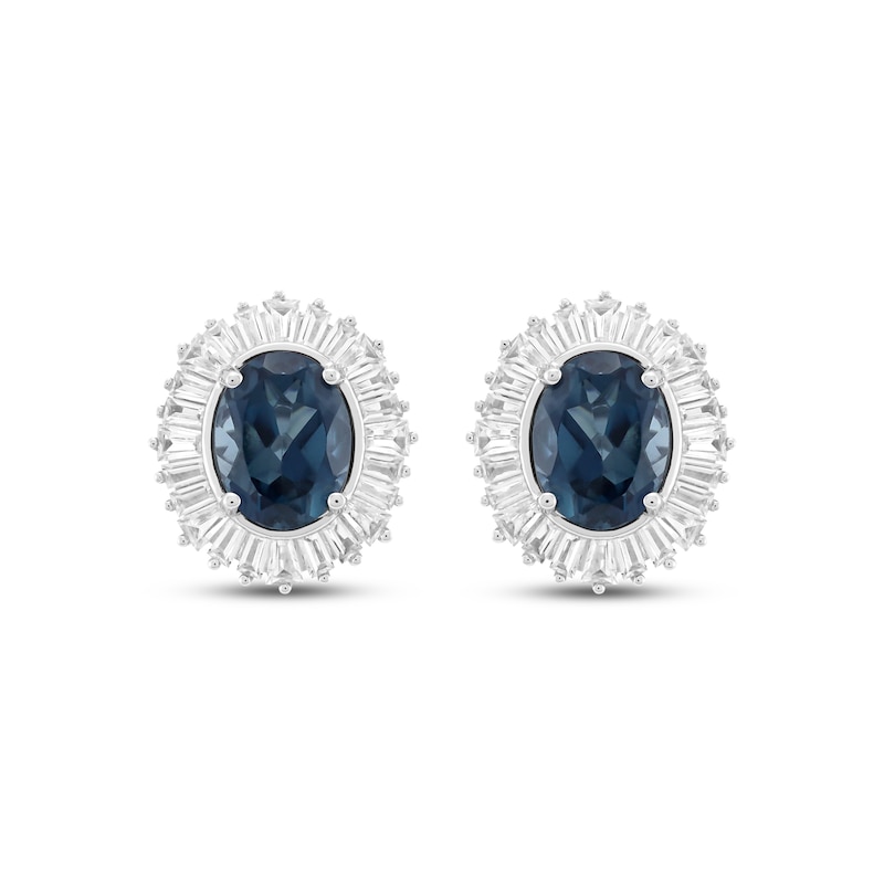 Main Image 2 of Oval-Cut London Blue Topaz & White Lab-Created Sapphire Halo Earrings Sterling Silver