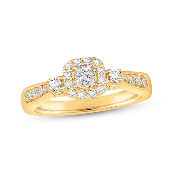 Now + Forever Princess-Cut Diamond Cushion Halo Engagement Ring 1/2 ct tw 10K Yellow Gold