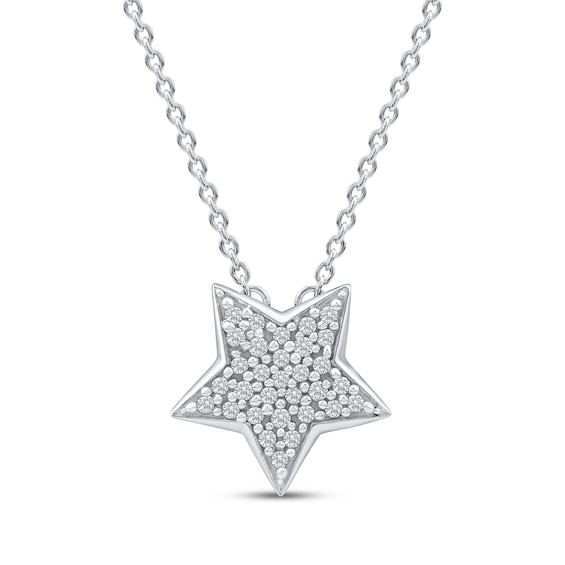 Diamond Pavé Star Necklace 1/10 ct tw 10K White Gold 18"