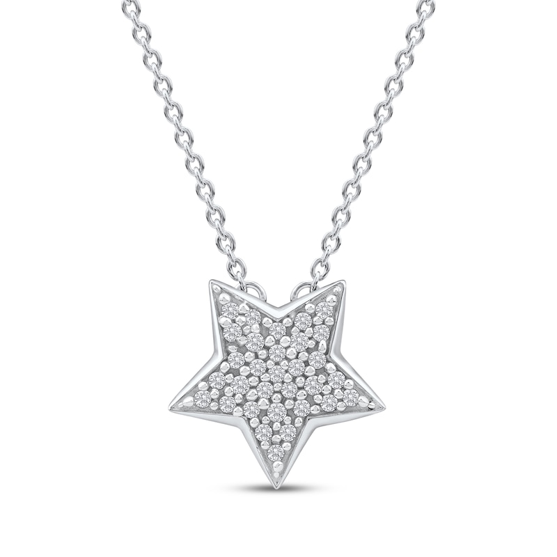 Main Image 1 of Diamond Pavé Star Necklace 1/10 ct tw 10K White Gold 18&quot;