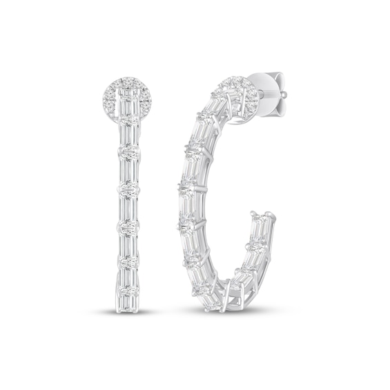 Baguette & Round-Cut White Lab Created Sapphire Inside-Out J-Hoop Earrings Sterling Silver