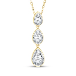 Memories Moments Magic Pear-Shaped Lab-Grown Diamond Three-Stone Drop Necklace 1 ct tw 14K Yellow Gold 18"