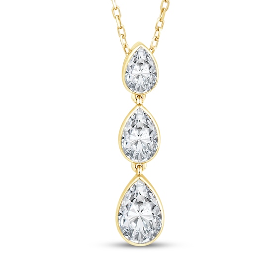 Memories Moments Magic Pear-Shaped Lab-Grown Diamond Three-Stone Drop Necklace 1 ct tw 14K Yellow Gold 18"