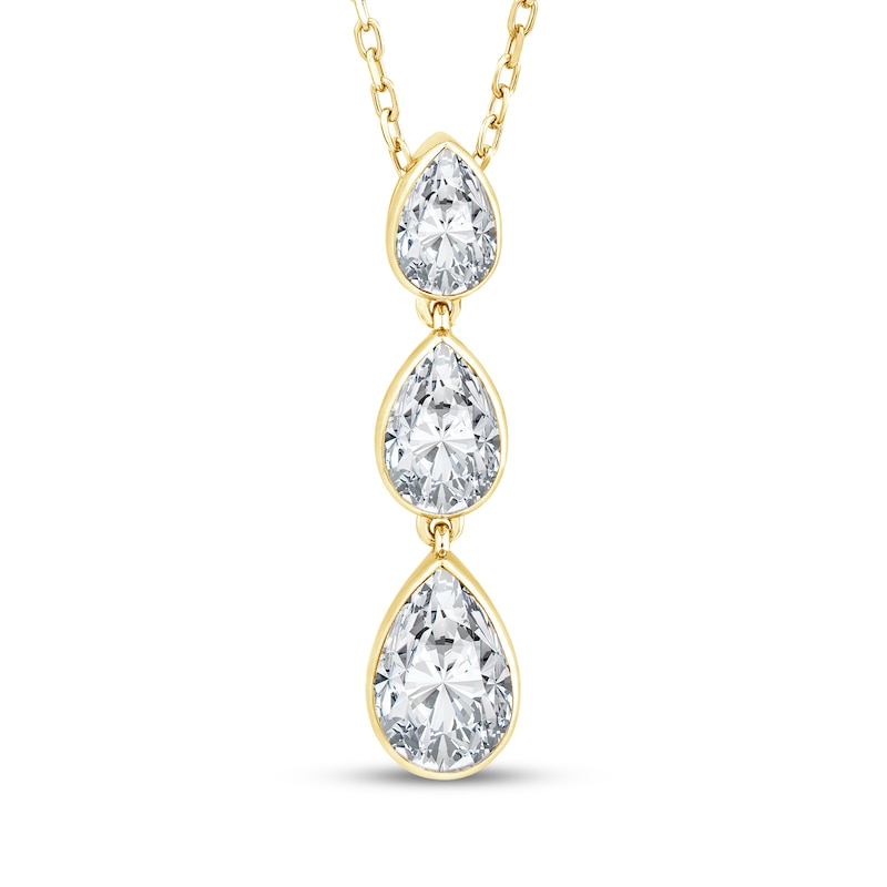 Main Image 1 of Memories Moments Magic Pear-Shaped Lab-Grown Diamond Three-Stone Drop Necklace 1 ct tw 14K Yellow Gold 18"