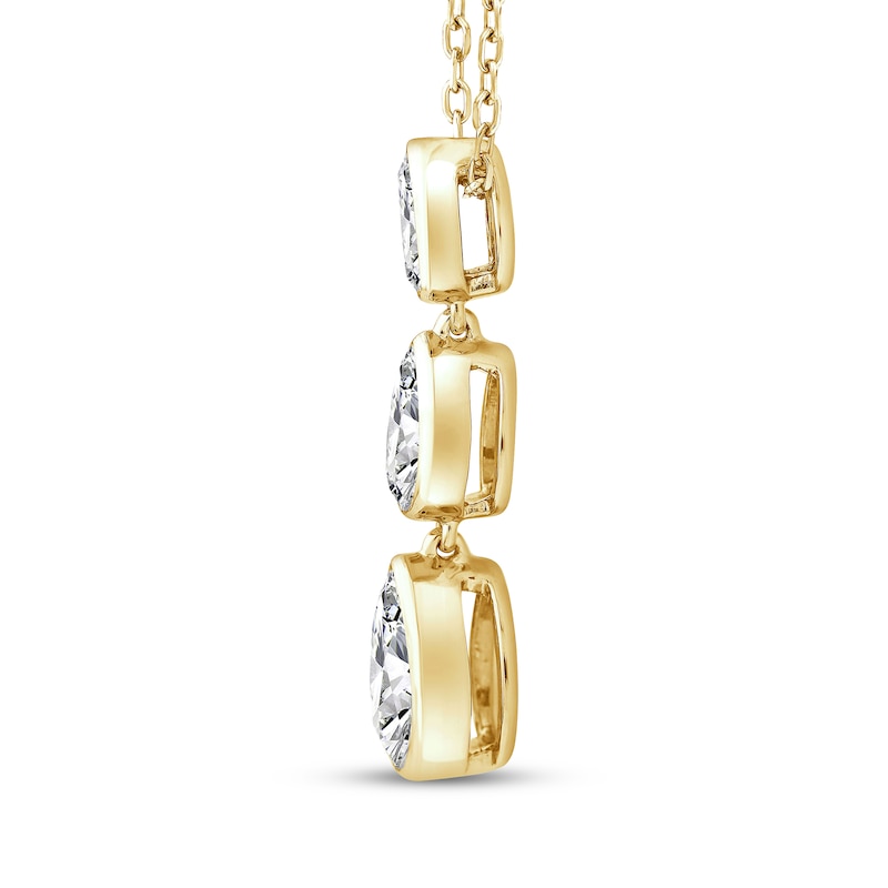 Main Image 2 of Memories Moments Magic Pear-Shaped Lab-Grown Diamond Three-Stone Drop Necklace 1 ct tw 14K Yellow Gold 18"