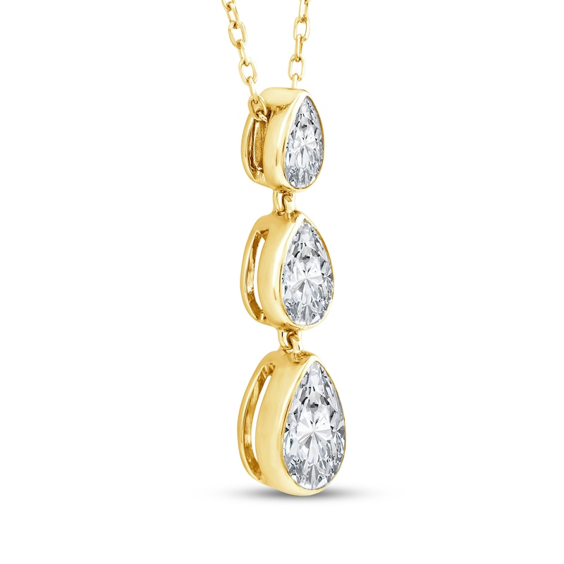 Main Image 3 of Memories Moments Magic Pear-Shaped Lab-Grown Diamond Three-Stone Drop Necklace 1 ct tw 14K Yellow Gold 18"