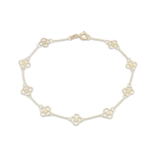Flower Outline Station Bracelet 10K Yellow Gold 7.5"