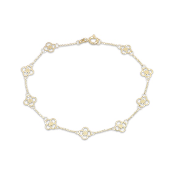 Flower Outline Station Bracelet 10K Yellow Gold 7.5"