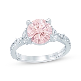 Monique Lhuillier Bliss Round-Cut Pink & White Lab-Grown Diamond Engagement Ring 3-1/3 ct tw 18K White Gold