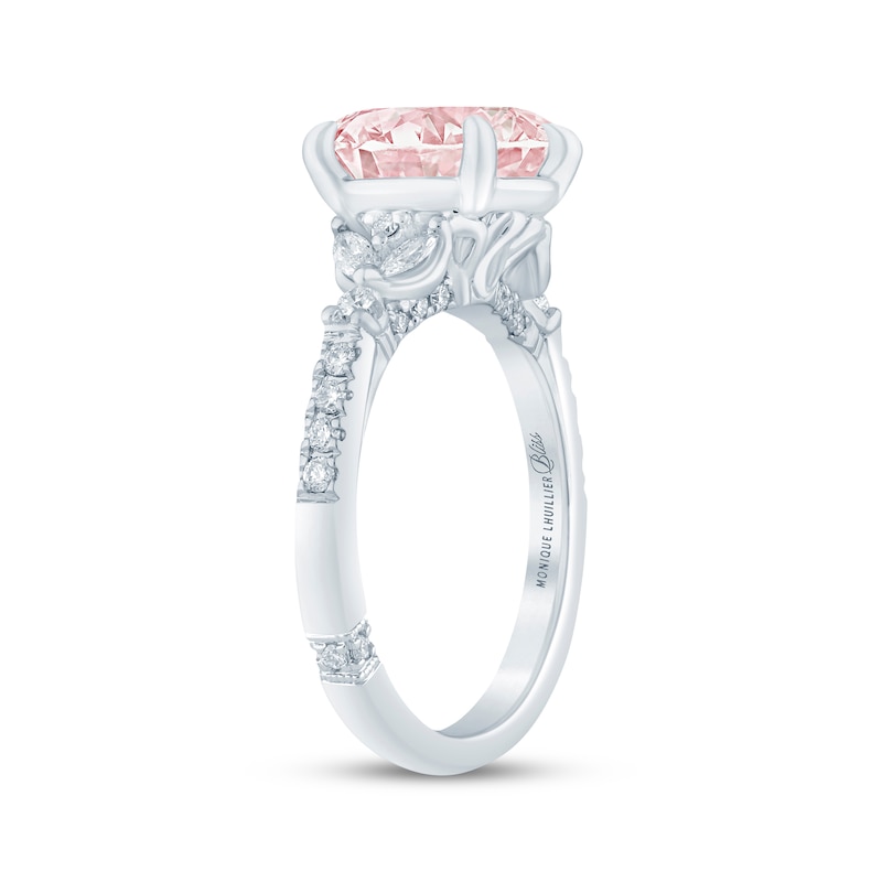 Main Image 2 of Monique Lhuillier Bliss Round-Cut Pink & White Lab-Grown Diamond Engagement Ring 3-1/3 ct tw 18K White Gold