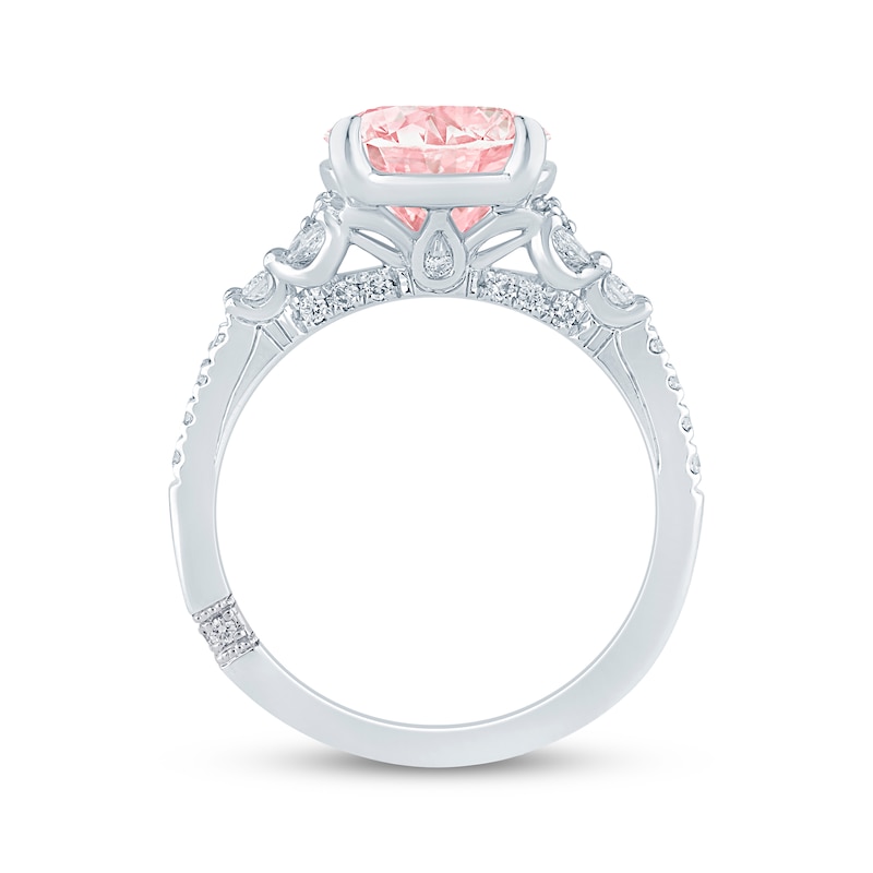 Main Image 3 of Monique Lhuillier Bliss Round-Cut Pink & White Lab-Grown Diamond Engagement Ring 3-1/3 ct tw 18K White Gold