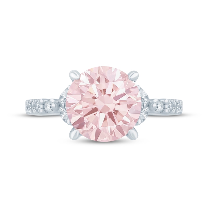 Main Image 4 of Monique Lhuillier Bliss Round-Cut Pink & White Lab-Grown Diamond Engagement Ring 3-1/3 ct tw 18K White Gold