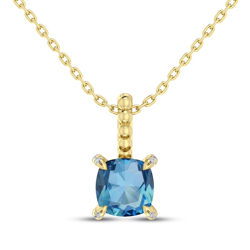 Main Image 1 of Cushion-Cut Swiss Blue Topaz & Diamond Accent Necklace 10K Yellow Gold 18"