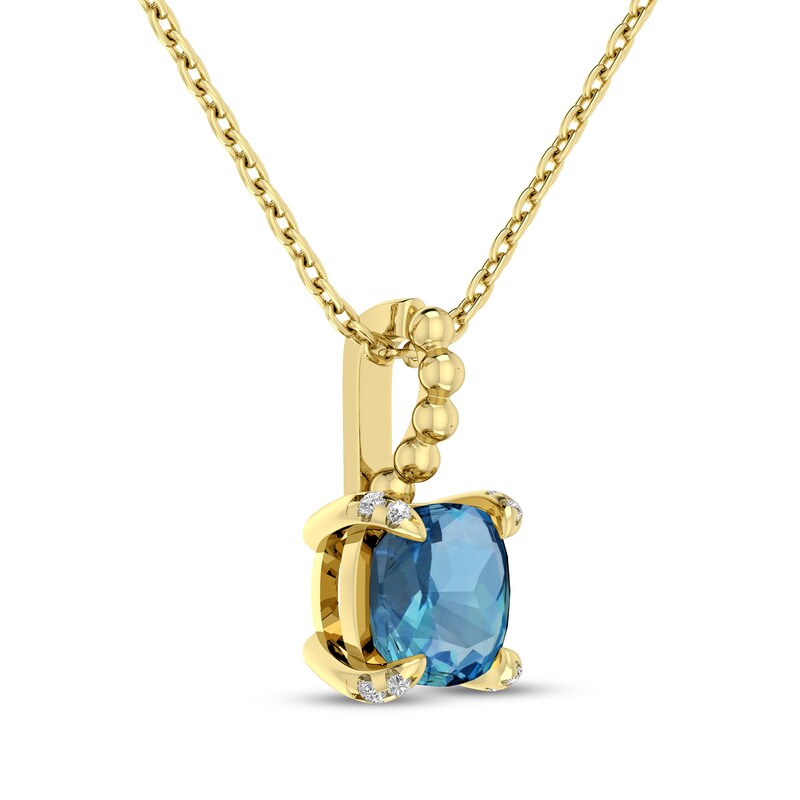 Main Image 2 of Cushion-Cut Swiss Blue Topaz & Diamond Accent Necklace 10K Yellow Gold 18"