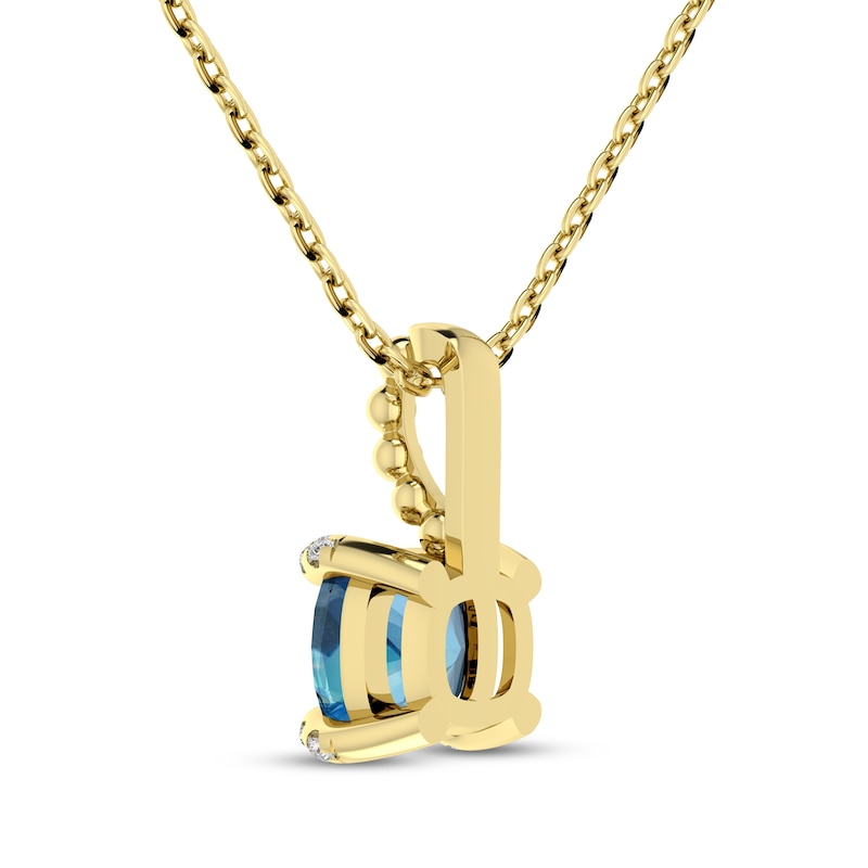 Main Image 3 of Cushion-Cut Swiss Blue Topaz & Diamond Accent Necklace 10K Yellow Gold 18"