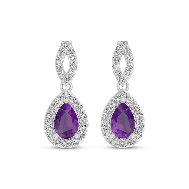 Main Image 2 of Pear-Shaped Amethyst & White Lab-Created Sapphire Dangle Earrings Sterling Silver