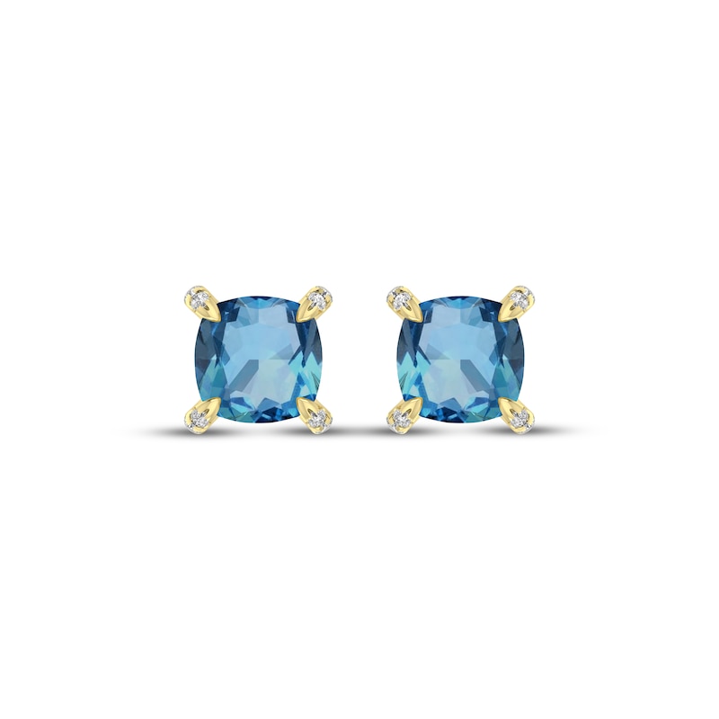 Main Image 2 of Cushion-Cut Swiss Blue Topaz & Diamond Accent Stud Earrings 10K Yellow Gold