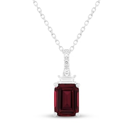Emerald-Cut Lab-Created Ruby & White Lab-Created Sapphire Necklace Sterling Silver 18"