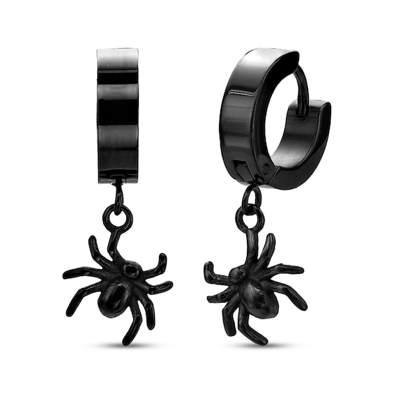Men's Spider Dangle Hoop Earrings Black Ion-Plated Stainless Steel