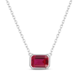 STUDIO BY KAY Emerald-Cut Lab-Created Ruby Bezel-Set Solitaire Necklace Sterling Silver 18"