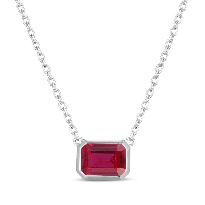 Main Image 1 of STUDIO BY KAY Emerald-Cut Lab-Created Ruby Bezel-Set Solitaire Necklace Sterling Silver 18"