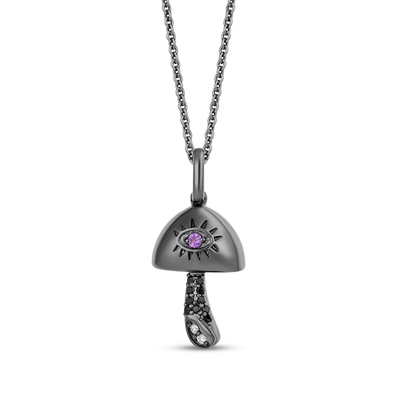Disney Treasures Hocus Pocus Amethyst & Diamond Mushroom Necklace 1/15 ct tw Black Rhodium-Plated Sterling Silver 19"