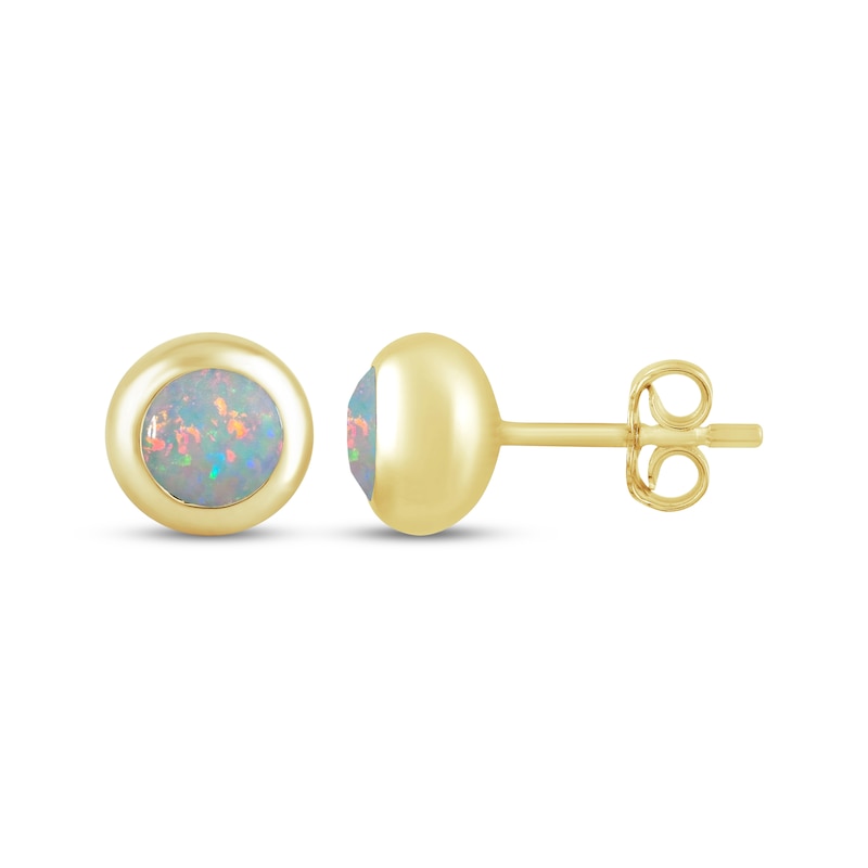 Main Image 3 of STUDIO BY KAY Lab-Created Opal Bezel-Set Solitaire Stud Earrings 24K Yellow Gold Vermeil Sterling Silver