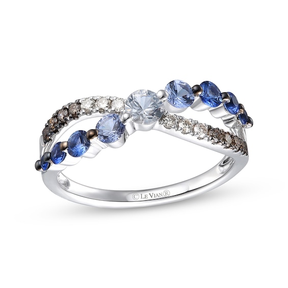 Le Vian Denim Ombré Sapphire & Chocolate Ombré Diamonds Crossover Ring 1/5 ct tw 14K Vanilla Gold