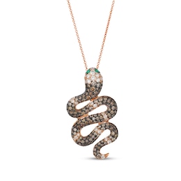 Le Vian Chocolate Ombré Diamond & Emerald Snake Necklace 1-3/4 ct tw 14K Strawberry Gold 20"