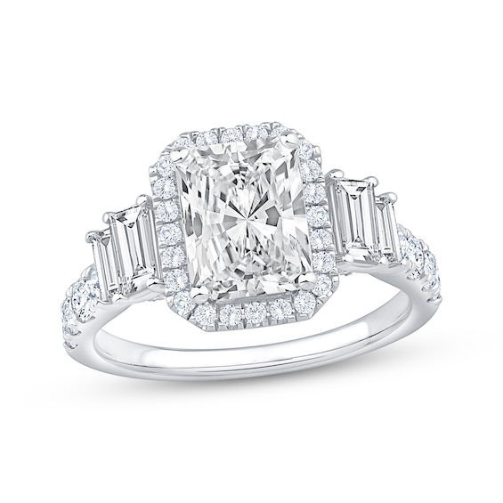 Now + Forever Lab-Grown Diamonds Radiant-Cut Halo Engagement Ring 3-1/5 ct tw 14K White Gold