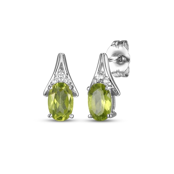 Oval-Cut Peridot & White Lab-Created Sapphire Drop Earrings Sterling Silver