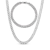 Thumbnail Image 1 of Men's Diamond-Cut Flat Curb Chain Necklace & Bracelet Gift Set Solid Sterling Silver