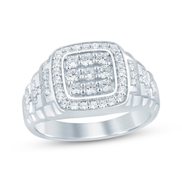 KAY Lab-Grown Diamonds Men's Multi-Stone Cushion Halo Ring 1 ct tw Sterling Silver