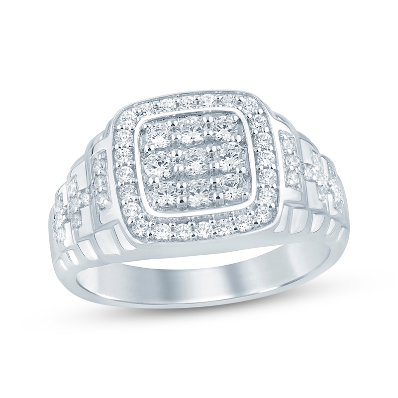 Main Image 1 of KAY Lab-Grown Diamonds Men's Multi-Stone Cushion Halo Ring 1 ct tw Sterling Silver