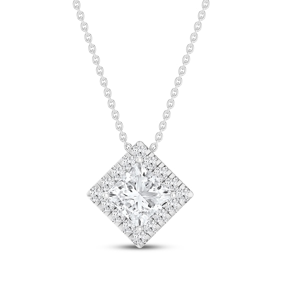 KAY Lab-Grown Diamonds Princess-Cut Halo Necklace 1/2 ct tw 14K White Gold 18"