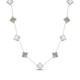 STUDIO BY KAY Clover-Shaped Mother-of-Pearl & White Lab-Created Sapphire Necklace Sterling Silver 18"